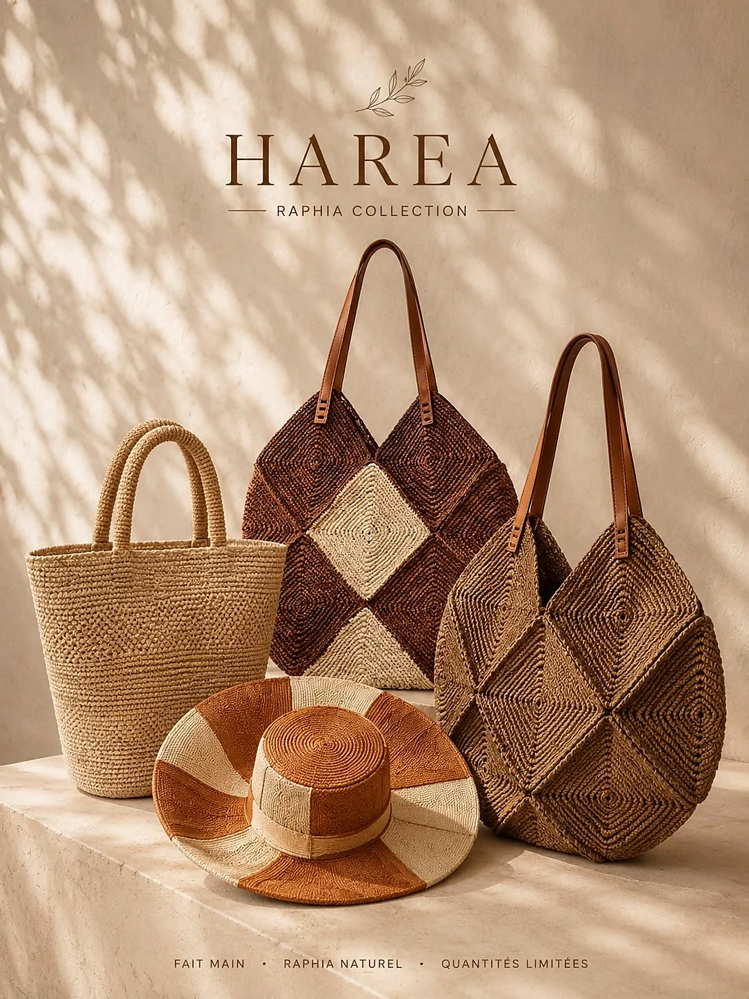 Ensemble de sacs et chapeau HAREA en raphia